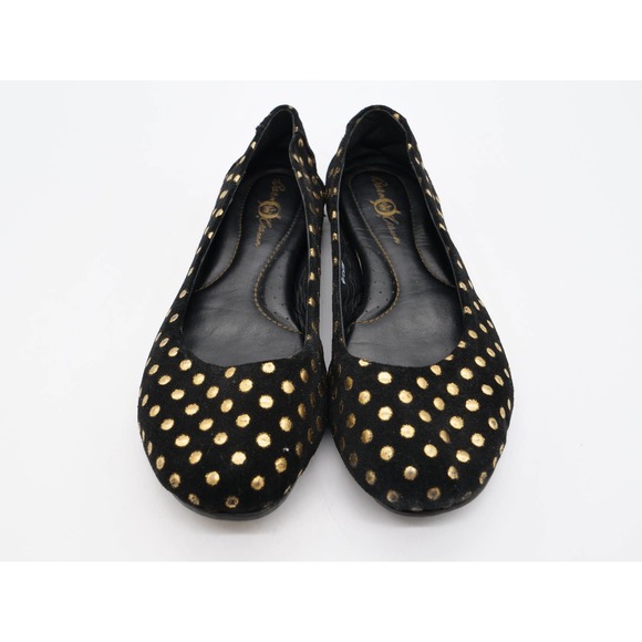 Born Crown Ballet Flats Womens 6 Black Suede Gold Spotted Round Toe Slip On Shoe - Picture 7 of 12